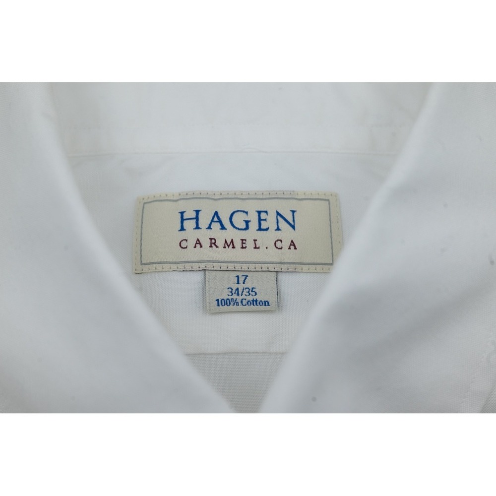 Hagen Carmel CA Mens Dress Shirt 17 34/35 White Cotton Button Down Carmel Fit